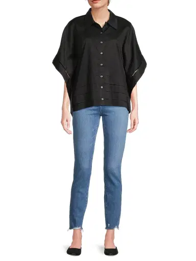 Harshman Women's Harpa Pleated Cotton Shirt - Black | Thumbnail 2