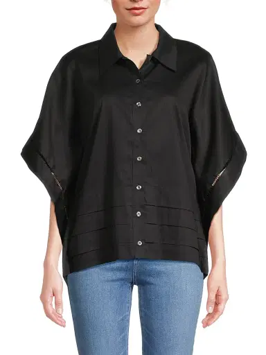 Harshman Women's Harpa Pleated Cotton Shirt - Black | Thumbnail 3