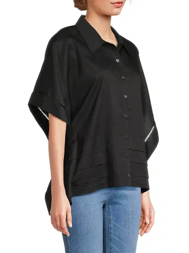Harshman Women's Harpa Pleated Cotton Shirt - Black | Thumbnail 4