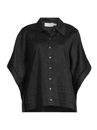 Harshman Women's Harpa Pleated Cotton Shirt - Black | Thumbnail 1