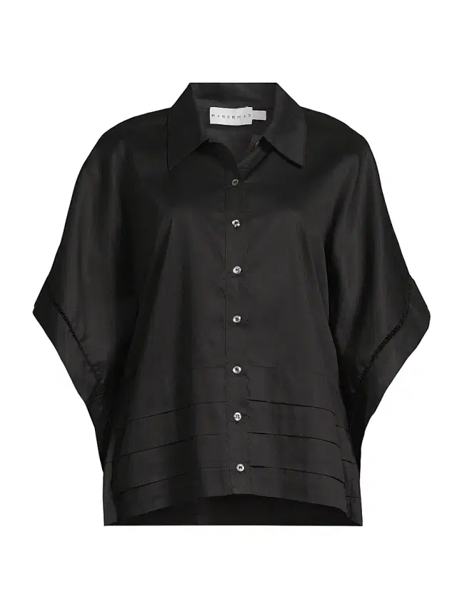 Women's Harpa Pleated Cotton Shirt - Black