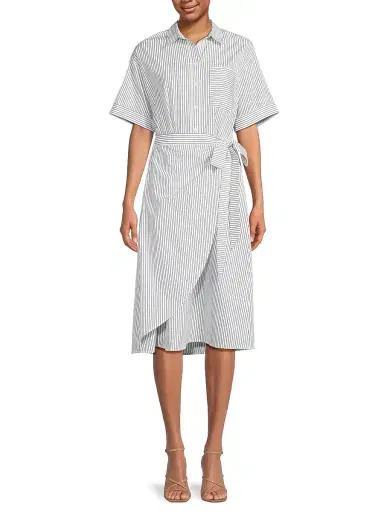 Harshman Women's Naya Wrapped Shirt Dress - Navy Pinstripes - Size Large | Thumbnail 3 Harshman Women's Naya Wrapped Shirt Dress - Navy Pinstripes - Size Large | Thumbnail 3