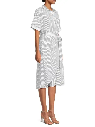 Harshman Women's Naya Wrapped Shirt Dress - Navy Pinstripes - Size Large | Thumbnail 4 Harshman Women's Naya Wrapped Shirt Dress - Navy Pinstripes - Size Large | Thumbnail 4