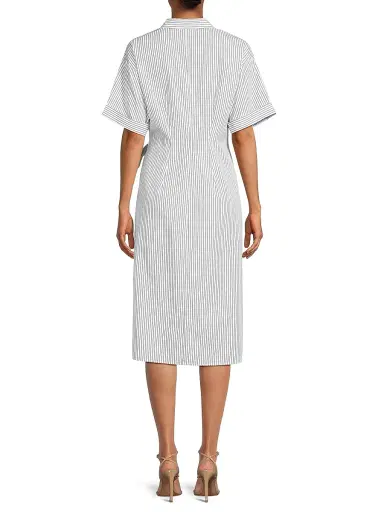 Harshman Women's Naya Wrapped Shirt Dress - Navy Pinstripes - Size Large | Thumbnail 5 Harshman Women's Naya Wrapped Shirt Dress - Navy Pinstripes - Size Large | Thumbnail 5