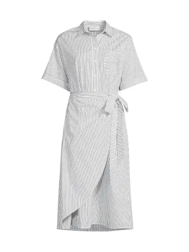Harshman Women's Naya Wrapped Shirt Dress - Navy Pinstripes - Size Large | Thumbnail 1 Harshman Women's Naya Wrapped Shirt Dress - Navy Pinstripes - Size Large | Thumbnail 1