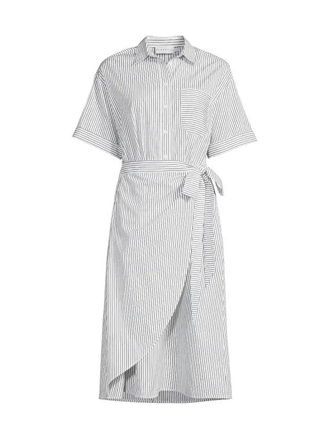 Women's Naya Wrapped Shirt Dress - Navy Pinstripes