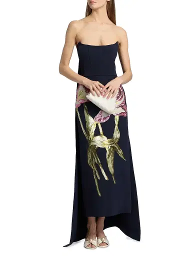 Amsale Women's Sequined Floral Strapless Gown - Navy - Size 4 | Thumbnail 2