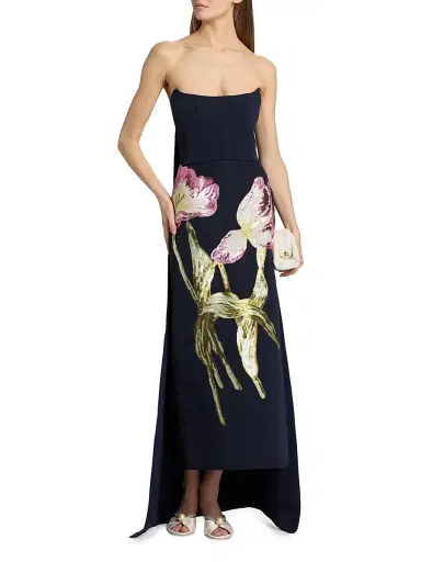 Amsale Women's Sequined Floral Strapless Gown - Navy - Size 4 | Thumbnail 3