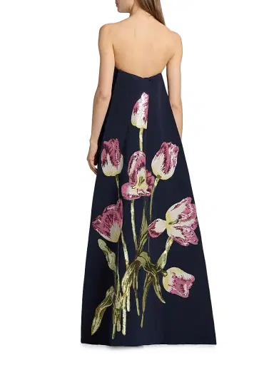 Amsale Women's Sequined Floral Strapless Gown - Navy - Size 4 | Thumbnail 5