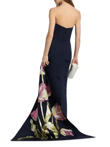Amsale Women's Sequined Floral Strapless Gown - Navy - Size 4 | Thumbnail 6