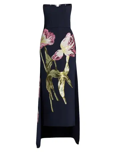 Amsale Women's Sequined Floral Strapless Gown - Navy - Size 4 | Thumbnail 1