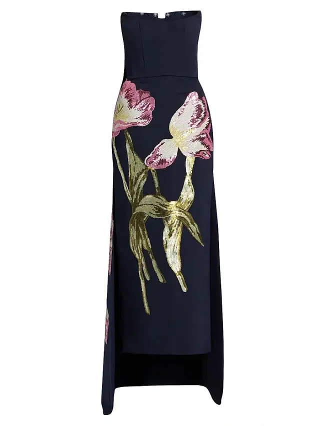 Amsale Women's Sequined Floral Strapless Gown - Navy