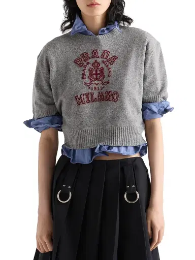 Prada Women's Wool and Cashmere Intarsia Sweater - Grey | Thumbnail 2