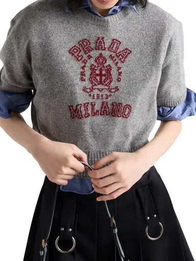 Prada Women's Wool and Cashmere Intarsia Sweater - Grey | Thumbnail 4