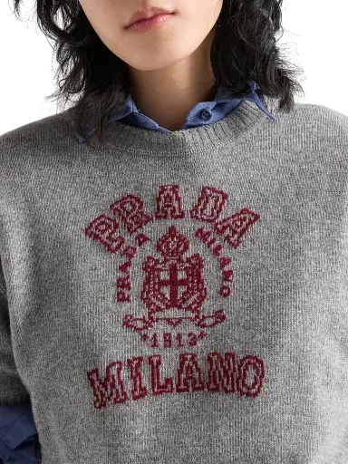Prada Women's Wool and Cashmere Intarsia Sweater - Grey | Thumbnail 5