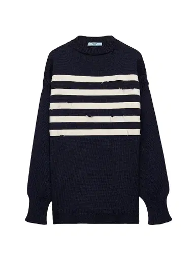 Prada Women's Oversized Wool Sweater - Blue | Thumbnail 1 Prada Women's Oversized Wool Sweater - Blue | Thumbnail 1