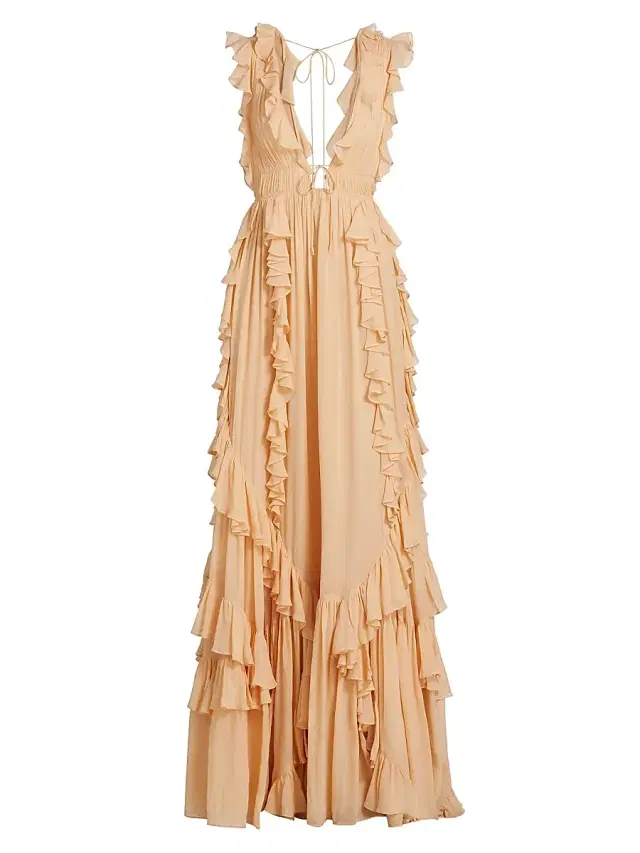 Women's Florella Ruffled Silk Georgette Gown - Peony