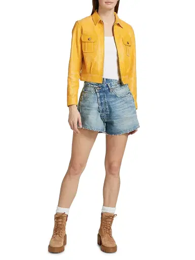 R13 Women's Crossover Asymmetric Washed-Denim Shorts | Thumbnail 2 R13 Women's Crossover Asymmetric Washed-Denim Shorts | Thumbnail 2