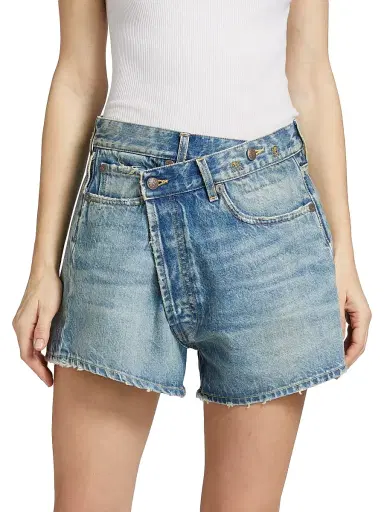 R13 Women's Crossover Asymmetric Washed-Denim Shorts | Thumbnail 3 R13 Women's Crossover Asymmetric Washed-Denim Shorts | Thumbnail 3