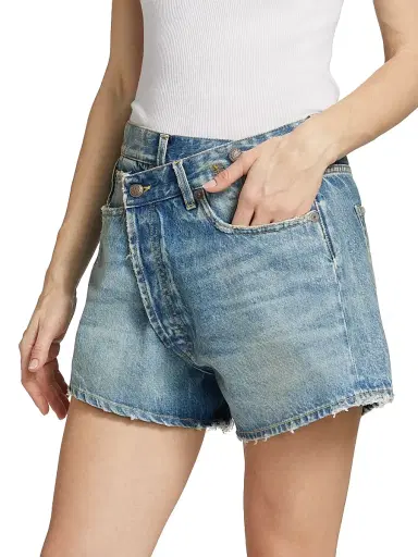 R13 Women's Crossover Asymmetric Washed-Denim Shorts | Thumbnail 4 R13 Women's Crossover Asymmetric Washed-Denim Shorts | Thumbnail 4