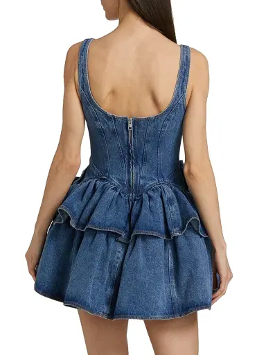 Aknvas Women's Devyn Saxe Tiered Rosette-Detailed Denim Minidress - Saxe Blue - Size 2 | Thumbnail 5 Aknvas Women's Devyn Saxe Tiered Rosette-Detailed Denim Minidress - Saxe Blue - Size 2 | Thumbnail 5