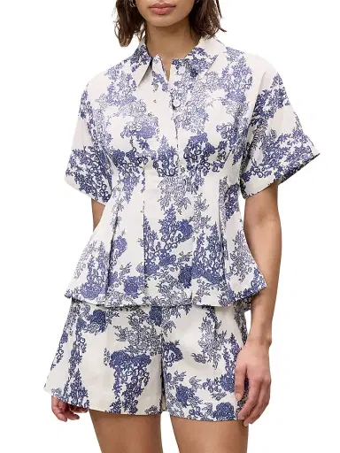 REBECCA TAYLOR Women's Lena Toile Pleated Short-Sleeve Blouse | Thumbnail 3 REBECCA TAYLOR Women's Lena Toile Pleated Short-Sleeve Blouse | Thumbnail 3