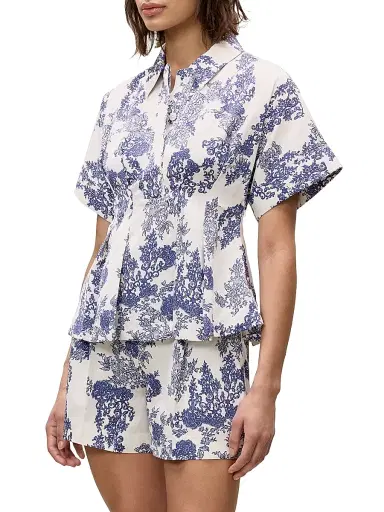 REBECCA TAYLOR Women's Lena Toile Pleated Short-Sleeve Blouse | Thumbnail 4 REBECCA TAYLOR Women's Lena Toile Pleated Short-Sleeve Blouse | Thumbnail 4