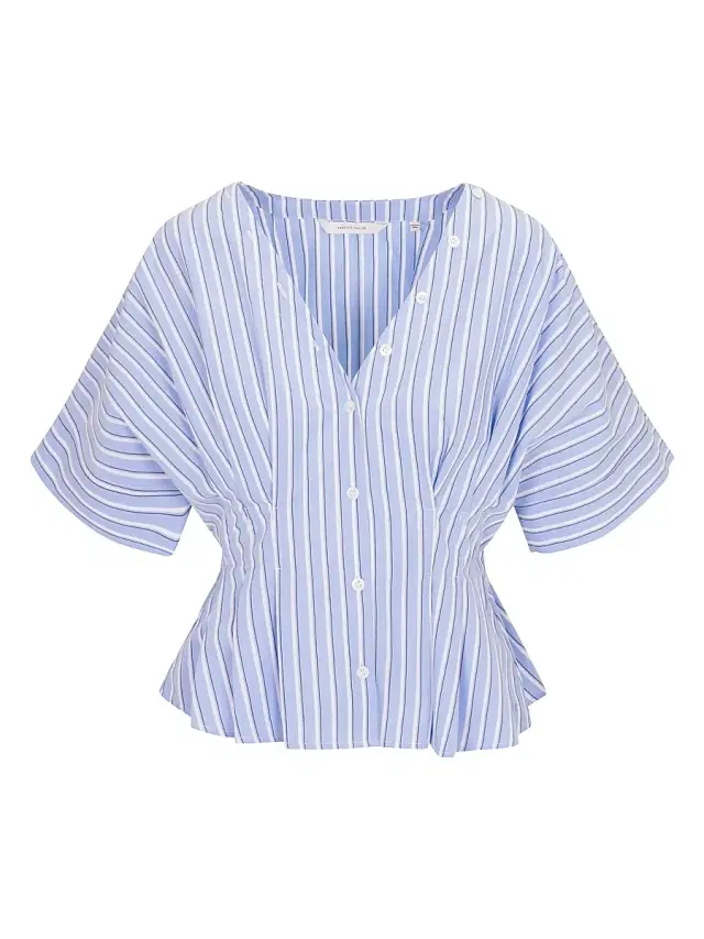 Rebecca Taylor Women's Priya Striped Poplin V-Neck Blouse - Blue Stripe