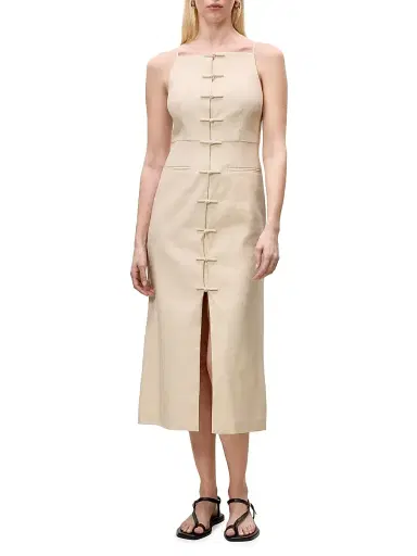 REBECCA TAYLOR Women's Beatrice Stretch Linen-Blend Midi-Dress - Sand - Size 10 | Thumbnail 2 REBECCA TAYLOR Women's Beatrice Stretch Linen-Blend Midi-Dress - Sand - Size 10 | Thumbnail 2