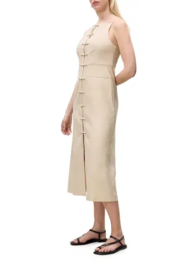 REBECCA TAYLOR Women's Beatrice Stretch Linen-Blend Midi-Dress - Sand - Size 10 | Thumbnail 3 REBECCA TAYLOR Women's Beatrice Stretch Linen-Blend Midi-Dress - Sand - Size 10 | Thumbnail 3