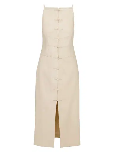 REBECCA TAYLOR Women's Beatrice Stretch Linen-Blend Midi-Dress - Sand - Size 10 | Thumbnail 1 REBECCA TAYLOR Women's Beatrice Stretch Linen-Blend Midi-Dress - Sand - Size 10 | Thumbnail 1