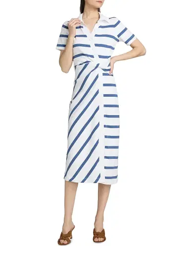 Tanya Taylor Women's Ellicot Striped Stretch Cotton Shirtdress - White French Blue Wide Stripe | Thumbnail 2 Tanya Taylor Women's Ellicot Striped Stretch Cotton Shirtdress - White French Blue Wide Stripe | Thumbnail 2