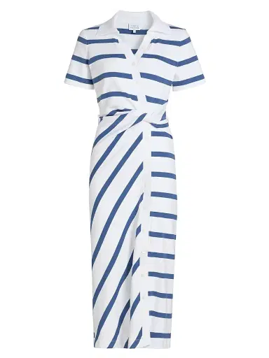 Tanya Taylor Women's Ellicot Striped Stretch Cotton Shirtdress - White French Blue Wide Stripe | Thumbnail 1 Tanya Taylor Women's Ellicot Striped Stretch Cotton Shirtdress - White French Blue Wide Stripe | Thumbnail 1