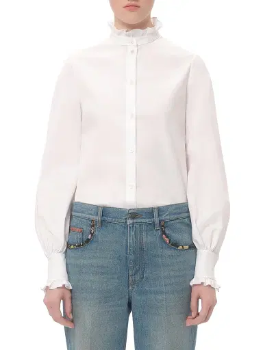 Valentino Garavani Women's Cotton Poplin Shirt - Optic White - Size 10 | Thumbnail 3