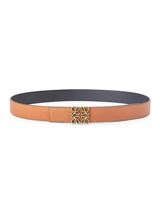 LOEWE Men's Reversible Anagram Belt - Tan Black Old Gold
