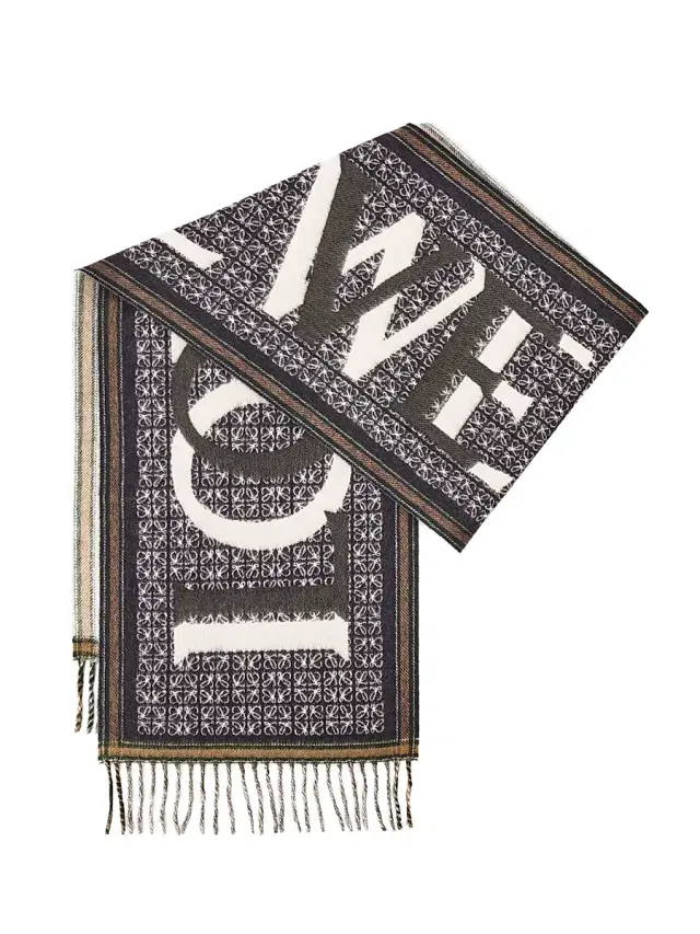 LOEWE Men's Loewe Love Wool-Cashmere Scarf - Navy Blue
