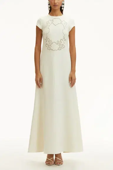 Oscar de la Renta Short Sleeve Floral Cut Out Dress | Thumbnail 2