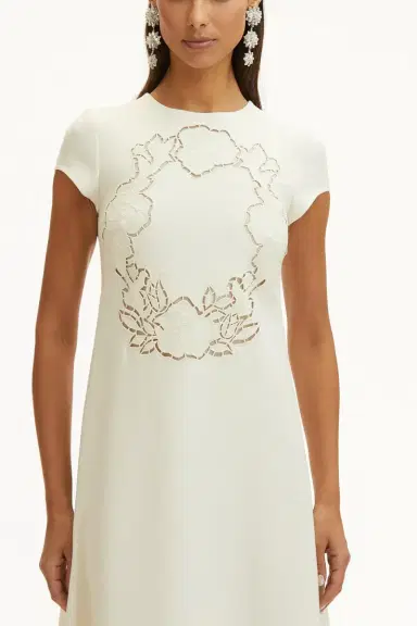 Oscar de la Renta Short Sleeve Floral Cut Out Dress | Thumbnail 3