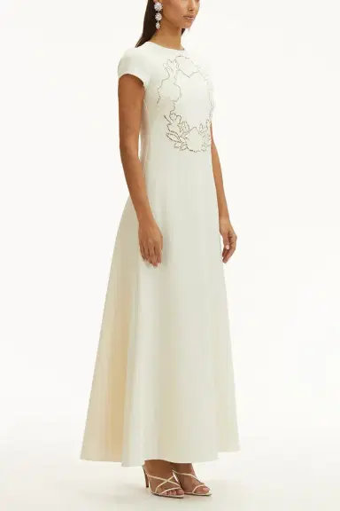 Oscar de la Renta Short Sleeve Floral Cut Out Dress | Thumbnail 4