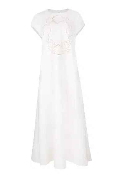 Oscar de la Renta Short Sleeve Floral Cut Out Dress | Thumbnail 1