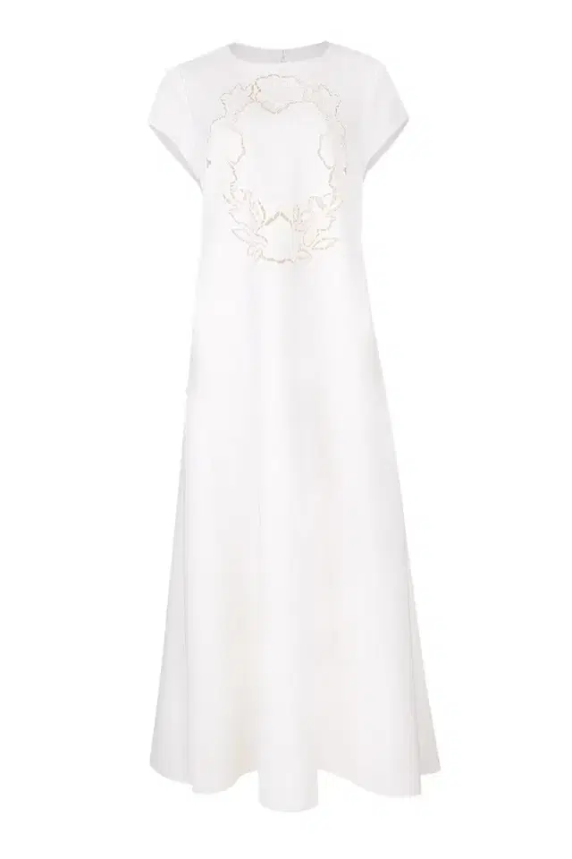 Oscar de la Renta Short Sleeve Floral Cut Out Dress