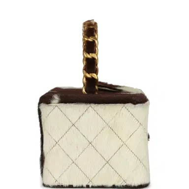 Chanel Vintage Chanel Rectangular Vanity Box Brown and White Cow Print Pony Hair Antique Gold Hardware | Thumbnail 3