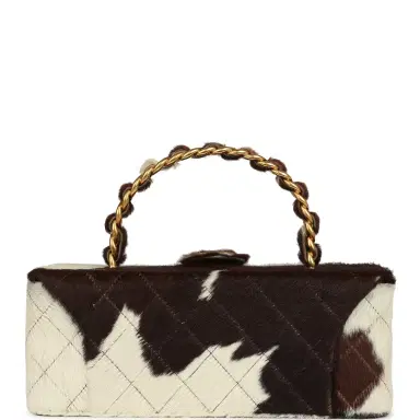 Chanel Vintage Chanel Rectangular Vanity Box Brown and White Cow Print Pony Hair Antique Gold Hardware | Thumbnail 4