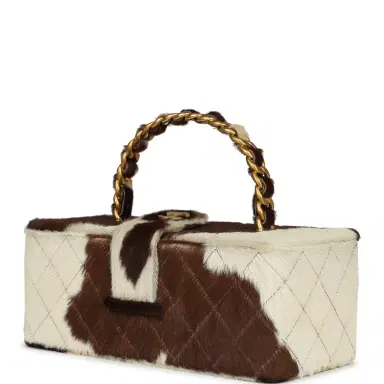 Chanel Vintage Chanel Rectangular Vanity Box Brown and White Cow Print Pony Hair Antique Gold Hardware | Thumbnail 5