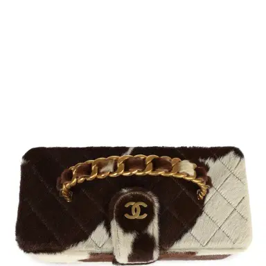 Chanel Vintage Chanel Rectangular Vanity Box Brown and White Cow Print Pony Hair Antique Gold Hardware | Thumbnail 7