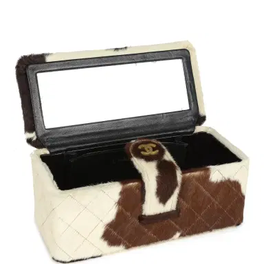 Chanel Vintage Chanel Rectangular Vanity Box Brown and White Cow Print Pony Hair Antique Gold Hardware | Thumbnail 8