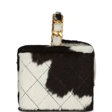 Chanel Vintage Chanel Square Vanity Box Brown and White Cow Print Pony Hair Antique Gold Hardware | Thumbnail 3
