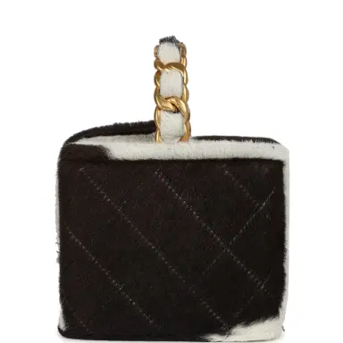 Chanel Vintage Chanel Square Vanity Box Brown and White Cow Print Pony Hair Antique Gold Hardware | Thumbnail 6