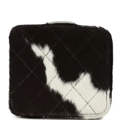 Chanel Vintage Chanel Square Vanity Box Brown and White Cow Print Pony Hair Antique Gold Hardware | Thumbnail 7