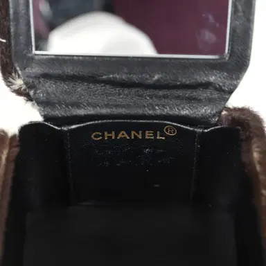 Chanel Vintage Chanel Square Vanity Box Brown and White Cow Print Pony Hair Antique Gold Hardware | Thumbnail 10